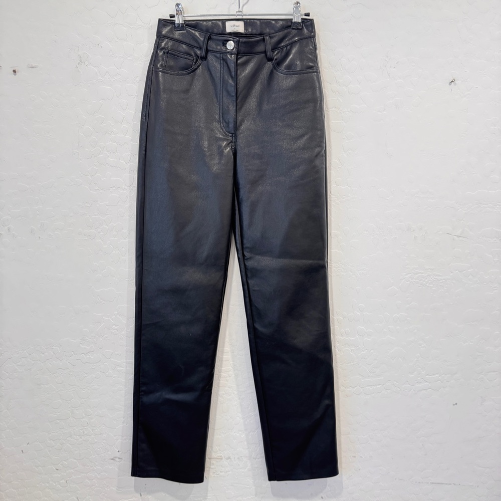 Wilfred Black Faux Vegan Leather Pants Womens 4 Straight-Leg Moto